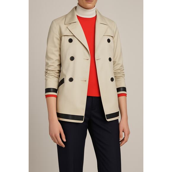 Theory Cliffa Jacket Size Small Khaki Double Breasted Trench Belted Cotton - Picture 3 of 14